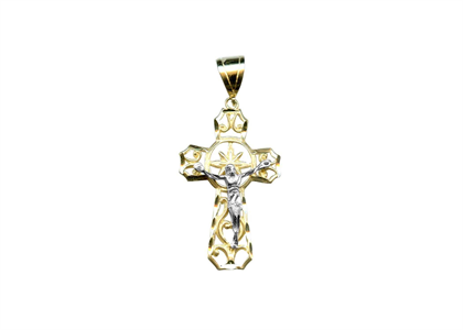 Two Tone Plated Filigree Crucifix Cross Pendant